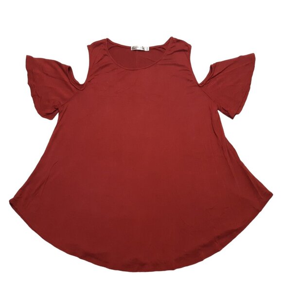 Heart & Hips Tops - Heart and Hips Top Womens Medium Red Cold Shoulder Short Sleeve Stretch